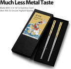 Carp Gold Reusable Chopsticks Square Metal Stainless Steel 316 18/10 Non-Slip Dishwasher Safe Designed In Korea Japanese Style (Gold - 2 Pairs)