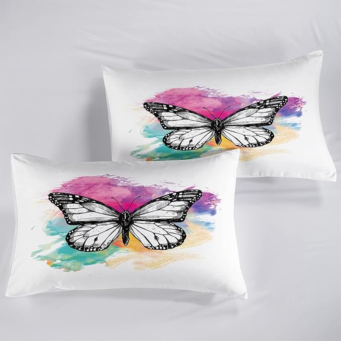 CVHOUSE Butterfly Bedding Set,Butterfly Comforter Twin,Butterfly Comforter Set for Girls Kids Teens,Butterflies Quilt Set with 1 Comforter and 2 Pillow Cases- 3 Piece
