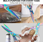 CGBE Kitchen Scissors, Multi-Purpose Kitchen Shears, Heavy Duty Food Scissors for Chicken, Poultry, Fish, Meat & Herbs with Non-Slip Grips (Transparent Colorful)
