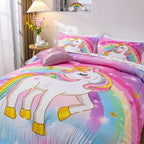 Aimuan Girls Unicorn Comforter Set 6 Pieces Pink Purple Bedding Set with Rainbow Star Galaxy Stars Fantasy Children Room Decor Soft Reversible Bed Sets for Boys/Girls/Teens (Rainbow Twin6Pcs)