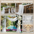 MDS Pack of 5 | Ivory | 10ft Chiffon Table Runner 29x170 Inches Long Romantic Rustic Sheer Gauze Runner for Wedding Bridal Shower Birthday Banquets Engagement Spring Easter Boho Decorationss