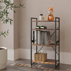 4 Tiers Bookshelf Adjustable Shelf Organizer, Rustic Brown Small Bookcase for Small Space,Industrial Wooden Storage Bookcase Display Rack and Storage Organizer for Living Room Home Office