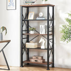 HOMBAZAAR Bookshelf, 5-Tier Industrial Bookshelf, Etagere Bookcases and Bookshelves, Tall Bookshelf Storage Organizer, Freestanding Bookshelf for Living Room, Bedroom and Home Office, Brown