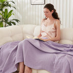 EMME Cotton Twin Blanket for Couch Soft Airy Muslin Bed Blankets Lightweight Breathable All Season Gauze, Lavender 60"x80"