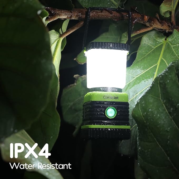 Consciot LED Battery Powered Camping Lantern, 1000LM, 4 Light Modes, IPX4 Waterproof Portable Tent Flashlight for Power Outages, Emergency, Hurricane, Hiking, Light Green, 2-Pack | IPX4 Waterproof Camping Lights; Portable Flashlight for Power Outages, ...