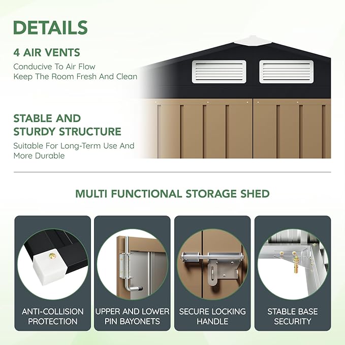 3X5FT Outdoor Steel Storage Shed with Lockable Doors, One Window,Ideal for Garden, Backyard, Patio Storage,Brown