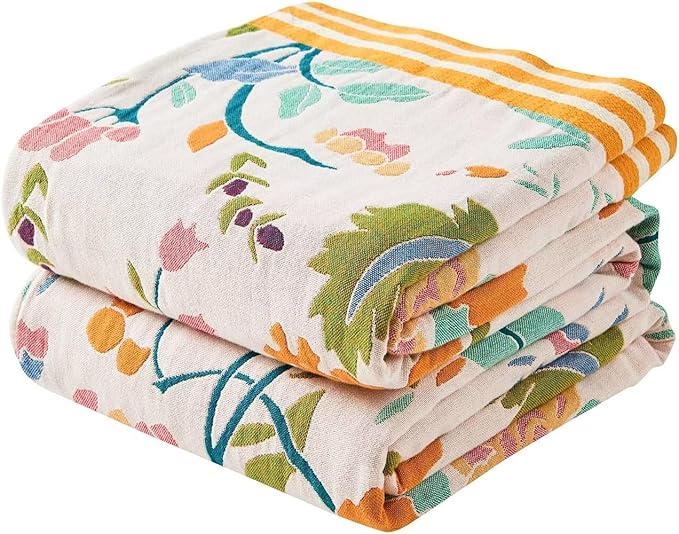 Boho Throw Blanket for Bed, 100% Cotton Soft Rustic Quilt Fall Blanket, 80" 90" Floral Printed Farmhouse Decor Bed Blankets, All Season Rustic Reversible Bohemian Throw Quilt