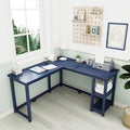 Max & Lily Solid Wood Corner Desk, 55 x 55 Inches, Blue