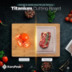 Pure Titanium Cutting Board with Bamboo, Double Sided, Microplastic Free | Knife friendly, Non-Porous, Juice groove, Handles, Chicken, Fish, Steak Cutting Board, Non-Slip, Hand Wash Easily 16x12"