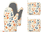 Autumn Leaves Heat-Resistant Silicone Oven Mitts and Pot Holder 4 Piece Set,Non-Slip Kitchen Oven Gloves for Baking, BBQ, Cooking,Grilling