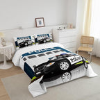Erosebridal Police Car Comforter Sets King Size, Policeman Boys Bedding Set for Kids Boys Children Teens Bedroom Decor, Polica Vehicle Quilt Cartoon Automobile Duvet Insert with 2 Pillow Cases