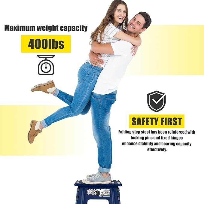 Delxo Folding Step Stool 17.5 Inch,Heavy Duty Step Stools for Adults,Non Slip Folding Stool with Handle,Premium Portable Foldable Step Stool for Kitchen Bathroom Bedroom Up to 400LBS,(Royal Blue,1PC)
