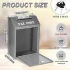 Yaocom Safe Metal Cash Box for Farm Stand – Money Drop and Secure Donation Collection, Wall Mount Lockable Unit with Pre Drilled Holes for Outdoor Self Serve(Gray,11.8 x 8.6 x 4.7 Inch)