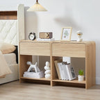 Fluted Nightstand Set of 2 with Charging Station, Modern Bed Side Table End Table with Drawer Storage, Large Wooden Night Stands Bedside for Bedroom Living Room Sofa Office, Natural 2 Sets