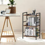 CADUKE 3 Tier Bookshelf Industrial Small Bookcase Wood and Metal Book Shelf Rustic Etagere Bookshelf Brown Bookshelves with Storage for Home Office Living Room Bedroom