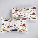 CVHOUSE Tractor Bedding Sets for Boys,Excavators Comforter Queen,Boys Cartoon Truck Comforter Set,Trucks Tractors Cars Quilt Set with 1 Comforter and 2 Pillow Cases- 3 Piece