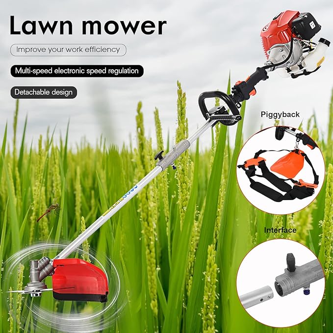 5 in 1 Weed Wacker Gas Powered, 52CC 2-Stroke String Trimmer/Edger, Pole Saw, Hedge Trimmer and Brush Cutter Blade with Extension Pole – Gas Powered Yard Tool for Landscaping Red