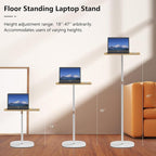 Portable Laptop Floor Stand, Bedside/Sofa Table with Height Adjustable 18''~47'', Stylish Movable Workstation Floor Standing Desk for Office, Meeting Room, living room Easy Assembly, White
