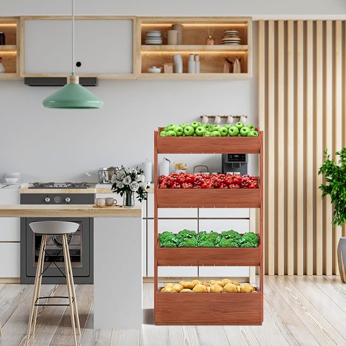 DoCred Vertical Wooden Raised Garden Bed, 4 Tier Garden Planters Freestanding Wood Plant Stand Flower Rack Wooden Planter Box for Plants Herbs Flowers Vegetables Outdoor Indoor Gardening