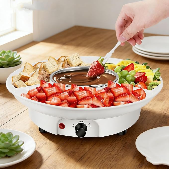 Dpofirs Chocolate Fondue Pot Set Electric Melting Machine, 3 Sections Tray, Cheese Warmer for Couple Family & Date Night Idea House Warming Holidays Essentials (US)