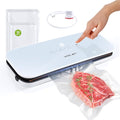 Vacuum Sealer for Food - Tempered Glass Panel, LED Touch Control, Digital Display, Pulse/Moist/Dry/Seal/External Suction Modes, Includes 30 Vacuum Bags & Built-in Cutter(White)