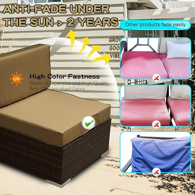ClawsCover 14Pack Outdoor Patio Seat and Back Cushions Replacement Covers Fit for 7Pieces 6-Seater Wicker Rattan Sectional Couch Chair Furniture Set,Taupe-Include Cover Only (Small)