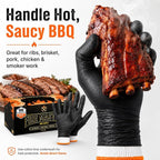 BBQ Gloves Disposable, 100 Count + 4 Cotton Liners, 10 Mil Tear Resistant | Nitrile Diamond Grip, Heat Resistant for Grilling Smoking Cooking, Food Safe, Latex Free, Heavy Duty Meat Handling, X-Large