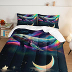 HOSIMA 3D Whale Galaxy Bedding Comforter Sets,Stars Moon Comforter Starry Room Decor Aesthetics,Ocean Theme Marine Life Whale Comforter with 2 Pillowcases Twin Bed in a Bag Sets for Adults Kids.