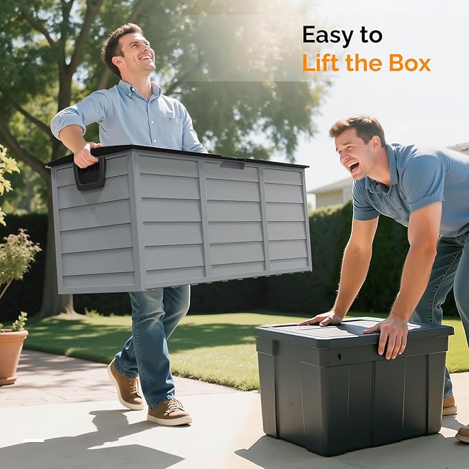 VINGLI 75 Gallon Outdoor Storage Box, Lockable Plastic Storage Containers with Lid, Patio Deck Box Furniture for Garden, Pool, Balcony, Yard (Black)