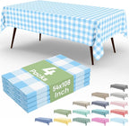 4 Packs Buffalo Disposable Table Cloth, 54 x 108 Inch Waterproof Plastic Tablecloth, Rectangle Baby Blue and White Checkered Table Covers for Picnic, Birthday, Party, Back to School