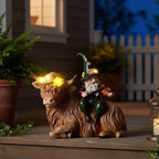 Solar Highland Cow Figurines for Garden with Gnome Playing the Violin 6.7"Resin Garden Gnomes Outdoor Patio Yard Lawn Porch Decor Birthday Housewarming Gifts for Women Mom Grandma Wife Sister Friend