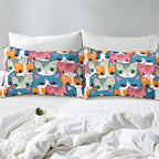 Cat Comforter Set for Girls - Balck Neon Cartoon Cats Bedding Set for Girls Bedroom Ultra Soft Cats Queen Size Comforter Set for All-Season with 1 Comforter and 2 Pillowcases Girls Room Decor