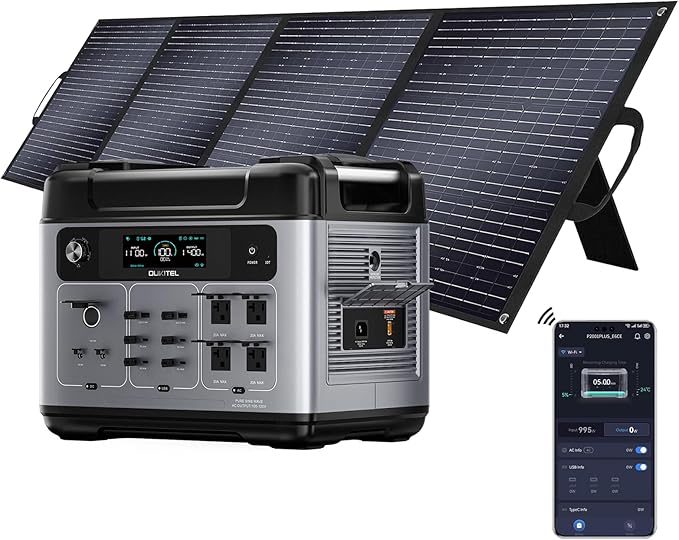 OUKITEL P2001 Plus 2400W Solar Generator with 200W Solar Panel, 2048Wh Solar power station, 1800W Fast Charging, Smart APP Control Emergency Power Station for Home, Camping, Outdoor Battery Backup
