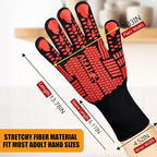 BBQ Gloves, Oven Gloves, 1472°F Extreme Heat Resistant Barbecue Gloves, Silicone Non-Slip Oven Mitts, Kitchen for Cooking, Grilling, and Baking