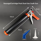 Sausage Tube Caulk Gun,20 oz Sausage Pack/10 oz Cartridge Adhesive Dual-Purpose,18:1 Thrust,15” Aluminum Sealant Hand Caulking Gun With 6 Cone Nozzles and Bent Tip (Black)