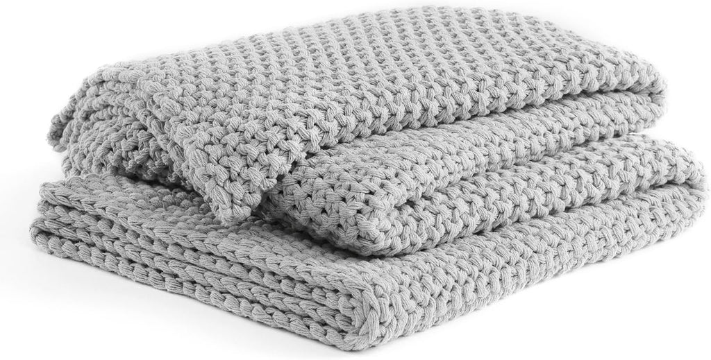 YnM Chunky Cotton Knit Throw Blanket, Cable Knit Throws for Bed Couch Sofa, Comfy & Relaxing, Decorative Piece for Farmhouse Modern Boho Rustic Scandinavian Chic Vibe, Quarry Grey 60x80 Inches