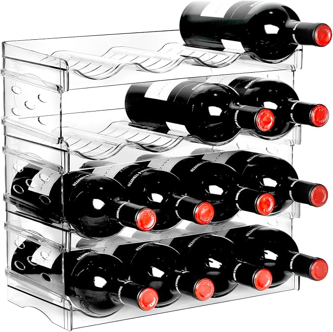 BoxedHome Plastic Water Bottle Organizer and Wine Rack Storage Holder for Inside Cabinet, Kitchen Countertop, Table Top, Pantry, Bars, Cabinets, Fridge - Clear (4 Tier 16 Containers)