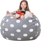 Wekapo Stuffed Animal Storage Bean Bag Chair Cover for Kids | Stuffable Zipper Beanbag for Organizing Children Plush Toys Large Premium Cotton Canvas (Gray Dot, XX-Large)