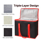 Bodaon 1-Pack Insulated Reusable Grocery Shopping Bags, X-Large, Black-Red | Picnic Cooler Bag with Zippered Top Cold, Insulated Food Delivery Bag for Commercial Rideshare, Collapsible Tote Bags, Picnic