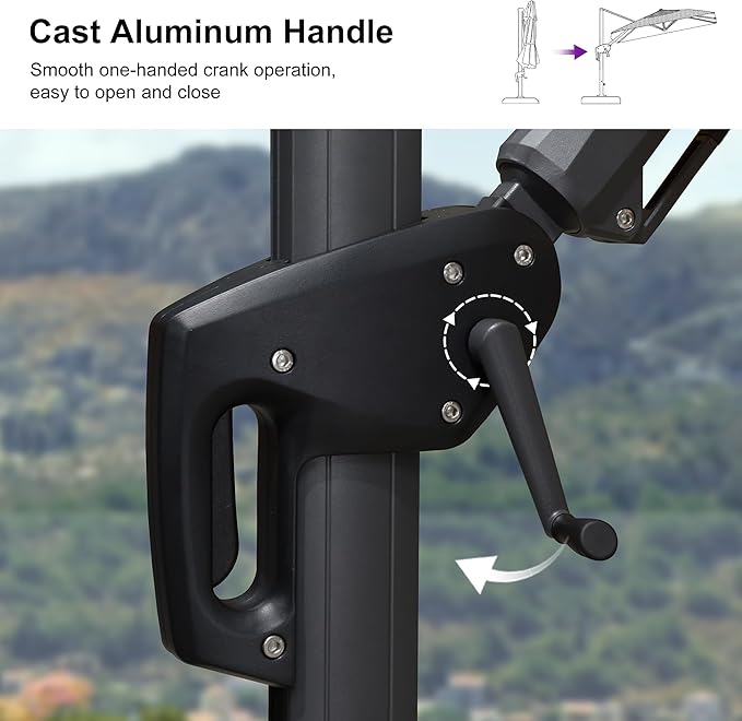 PURPLE LEAF 9.8' X 9.8' Left-right Tilting Patio Umbrella Outdoor Cantilever Swivel Square Umbrella Aluminum Offset Umbrella with 360-degree Rotation for Garden Deck Pool Patio Light Grey