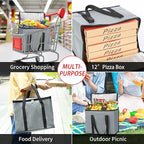 Insulated Grocery Shopping Bags, X-Large Food Delivery Bag for Delivery Drivers, Reusable Tote Cooler Bag for Travel, Dark Gray, 2-Pack