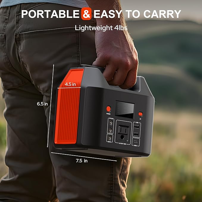 SinKeu 150W Power Bank Station, 122.8Wh/38400mAh LiFePO4 Battery, Solar Generator for Outdoor Camping, Traveling, Emergencies-Orange