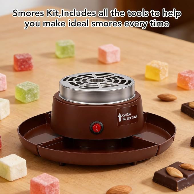 MAVIS LAVEN 2 in 1 Electric Smores Maker, Tabletop Roaster and Chocolate Fondue Pot with 4 Roasting Forks and Detachable Trays (US Plug 110V)