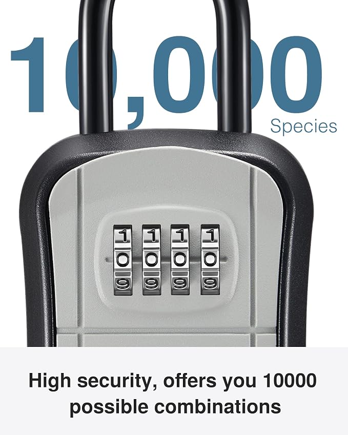 Puroma Key Lock Box Outdoor 4 Digit Code Combination Lockbox House, 1 Gray | For Contractors Guest Realtor Storage Keys, Portable, Home Wall Mount, Resettable, Combination, Weatherproof, High-capacity