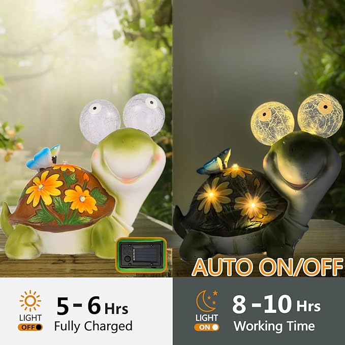 ASTRAEUS Solar Turtle Statue Garden Light Figurine Outdoor Decor with 5 LED Lights Lawn Decor Statue Unique Christmas Birthdays Housewarming Gift for Patio, Balcony, Yard