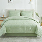 EMME Queen Comforter Set - 7 Pcs Sage Green Boho Bedding Sets, Full Size Tufted Comforter with Sheets, Shabby Chic Embroidery Queen Bed Set Fluffy Bed Bag for All Season(90"X90")