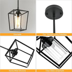 2 Pack 1-Light Black Pendant Lights for Kitchen Island, Farmhouse Metal Pendant Light Iron Cage Hanging Light Fixtures with Clear Glass Shade for Dining Room, Entryway, Hallway, Foyer