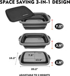 Collapsible X-Large (16L) BBQ Marinating Tub w/ Cutting Board | Multipurpose Food-Grade TPE Prep Tub w/ Lid | Built-In Colander & Drain Plug - For Camping | Tailgate | Picnic - Slate Black