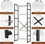 Shintenchi 2 Pieces 5 Tiers Bookshelf, Classically Tall Bookcase Shelf, Industrial Book Rack, Modern Book Holder in Bedroom/Living Room/Home/Office, Storage Rack Shelves for Books/Movies-White