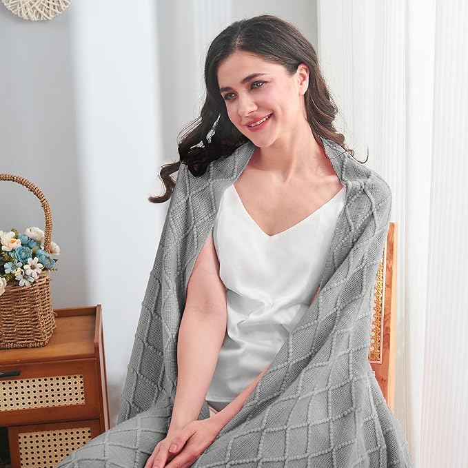 inhand Knitted Throw Blankets for Couch and Bed, Soft Cozy Knit Blanket with Tassel, Light Grey Lightweight Decorative Blankets and Throws, Farmhouse Warm Woven Blanket for Men and Women, 60"x80"